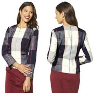 Merona Blue Red White Plaid Preppy Jacket Button Sleeve, Size XS, NWOT